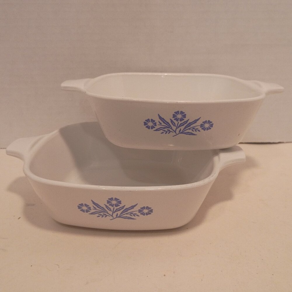 Pair of CORNING WARE Blue Cornflower Petite Pans (P-41)  Vintage Mini Casseroles